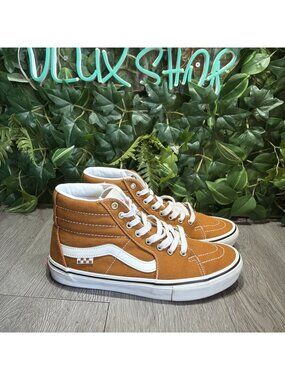 Vans Men Skate Sk8-Hi Golden Brown Wheat White BMX Popcush Canvas shoes Sz 8.5